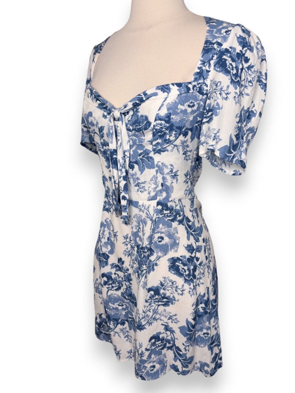 Reformation Grant Olympia Blue Floral Bow Tie Open Back Mini Dress Size 4 - Picture 6 of 9